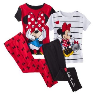 Disney Minnie Mouse Girls 4 Piece Short Sleeve Pajama Set   Black 10
