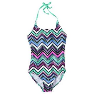 Girls 1 Piece Chevron Swimsuit   Purple XS