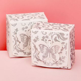Glistening Silver Favor Box With Butterfly Top (Set of 12)