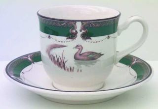 Noritake Wicklow Green Footed Cup & Saucer Set, Fine China Dinnerware   Green Ba