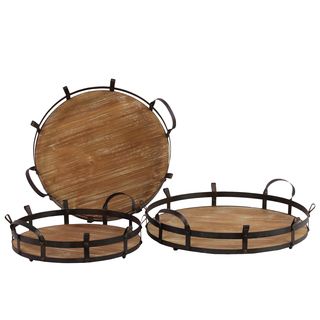 Wooden/ Metal Trays (set Of 3)