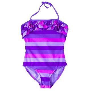 Girls 1 Piece Striped Swimsuit   Purple XS