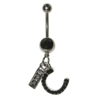 Womens Supreme Jewelry Curved Barbell Belly Ring with Stones   Silver/Black