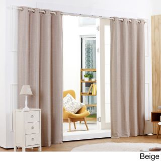 Best Home Fashion Shimmery Basketweave Grommet Top Blackout 84 inch Curtain Panel Pair Natural Size 52 x 84