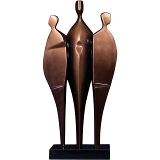Abstract 3 person Brushed Copper Sculpture With Black Marble Base
