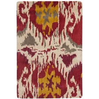 Handmade Ikat Ivory/ Red Wool Rug (2 X 3)