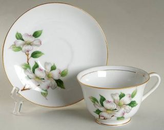 Kings Court Dogwood Footed Cup & Saucer Set, Fine China Dinnerware   White Dogw