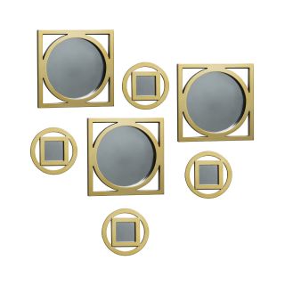 Set of 7 Gold Tone Circles and Squares Wall Mirrors