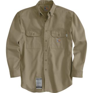 Carhartt Flame Resistant Twill Shirt with Pocket Flap   Khaki, 2XL, Tall Style,