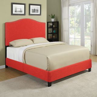 Portfolio Portfolio Nicci Sunset Red Linen Queen Size Platform Bed Orange Size Queen