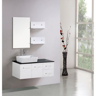 Kokols Floating 36 inch White Cabinet Wall mount Bathroom Vanity With Mirror And Shelves