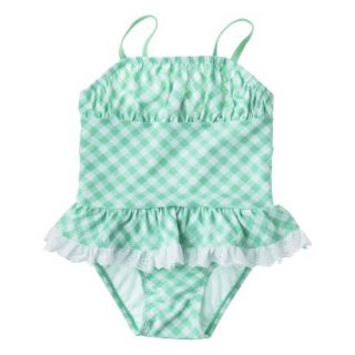 Circo Infant Toddler Girls Gingham Check 1 Piece Swimsuit   Blue 2T