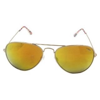 Womens Mad Love Mirror Aviator with Inside Temple Print Sunglasses   Gold