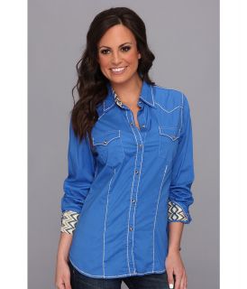 Roper 9055C2 Solid Poplin   Blue Womens Long Sleeve Button Up (Blue)