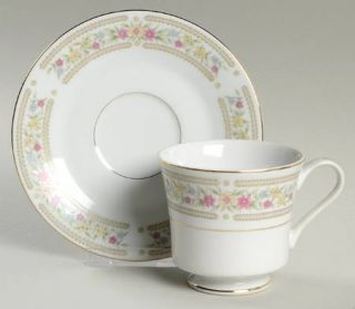 Crescent (Japan) Chelsea Footed Cup & Saucer Set, Fine China Dinnerware   Pink,