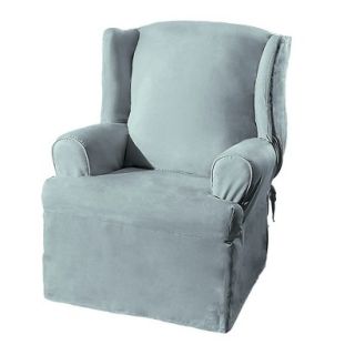 Sure Fit Soft Suede Wing Chair Slipcover   Smoke Blue