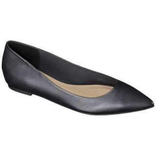 Womens Merona Avalyn Genuine Leather Pointed Toe Flats   Black 7.5