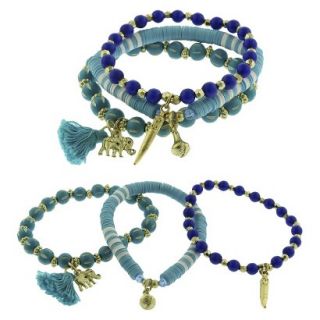 Womens Elephant, Tooth, Vase and Tassel Stretch Beaded Bracelet Set of 3  