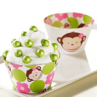 Pink Mod Monkey Reversible Cupcake Wrappers