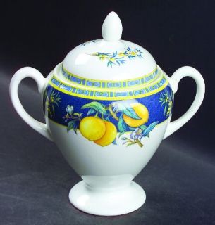 Wedgwood Citrons Globe Shape Sugar Bowl & Lid, Fine China Dinnerware   Lemons &