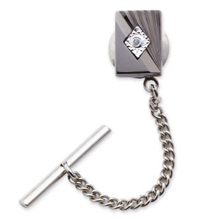 Art Deco Tie Tack with Diamond Accent, Gun Metal