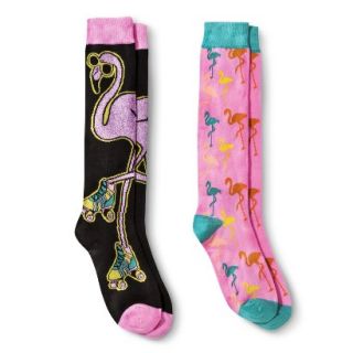 Xhilaration Girls Flamingo Knee High Socks 2pk   Black 9 2.5