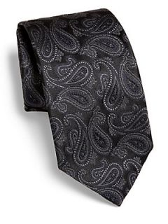 Giorgio Armani Paisley Silk Tie   Solid Black