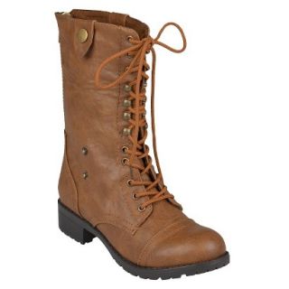 Womens Bamboo By Journee Fold Over Combat Boots   Camel 7.5