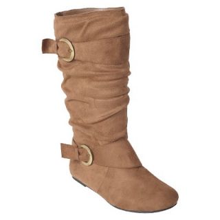 Glaze by Adi Womens Buckle Accent Faux Suede Boot Chestnut  8.5