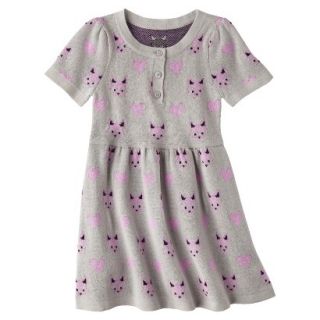 Infant Toddler Girls Short Sleeve Knit Fox Dress   Grey 3T