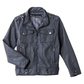 Urban Republic Boys 4 Pocket Faux Leather Aviator Jacket   Charcoal 10 12