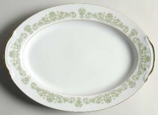 Style House Contessa Green 12 Oval Serving Platter, Fine China Dinnerware   Gre