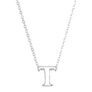 Sterling Silver Pendant Small Letter T   Silver