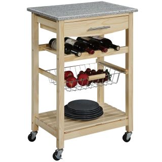 Kitchen Cart, Granite Top Cart w/ Wine Rack, Pine