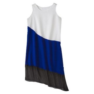 Mossimo Womens Asymmetrical Midi Dress   White/Athens Blue M