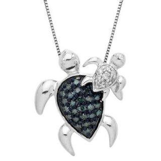 0.18 CT.T.W. Blue Diamond Sea Turtles Pendant Necklace in Sterling Silver with