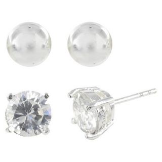 Sterling Silver Plated Duo Ball Cubic Zirconia Earrings