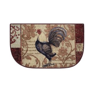 Rooster Damask Kitchen Wedge Rug, Tan/Brown
