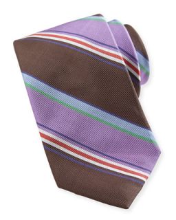 Madagascar Striped Silk Tie, Chocolate/Multi
