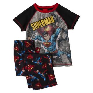 Superman Boys 2 Piece Short Sleeve Pajama Set   Black XS