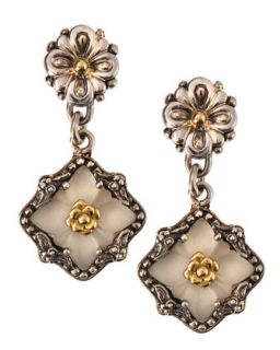 Diamond Shape Clover Carved Frosted Crystal Earrings