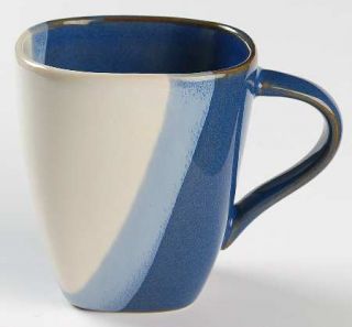 Pfaltzgraff Blue Ridge Mug, Fine China Dinnerware   Blue&Cream Stripes,Coupe,Squ