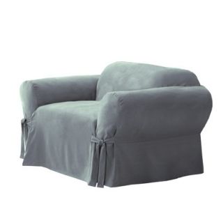 Sure Fit Soft Suede Chair Slipcover   Smoke Blue