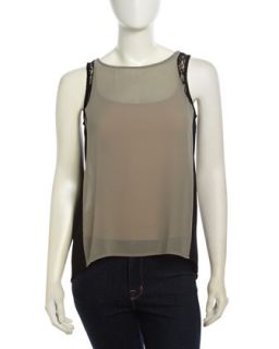 Colorblock Lace Inset Chiffon Top, Black/Thyme