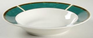 Sango Emerald Rim Soup Bowl, Fine China Dinnerware   Green Rim,Yellow Lines On B