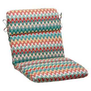 Outdoor Rounded Chair Cushion   Red/Turquoise Chevron