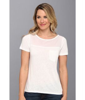 NYDJ Veiled Knit Pocket Tee Womens Short Sleeve Pullover (White)