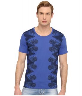Versace Collection Short Sleeve Crew With Design Mens Short Sleeve Pullover (Navy)
