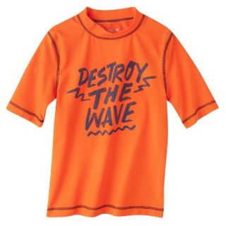 Boys Destroy the Waves Short Sleeve Swim Rashguard   Orange XL