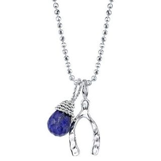 Silver Wishbone With Wrap Stone Necklace   Blue